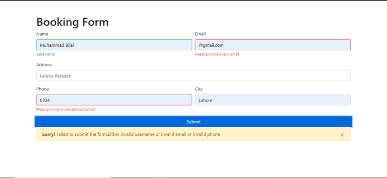 Booking Form with Validation